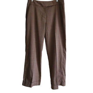 NINETY Brown Glen Plaid Wide‎ Cuffed Leg Trouser Pants NTY783 Women's 14